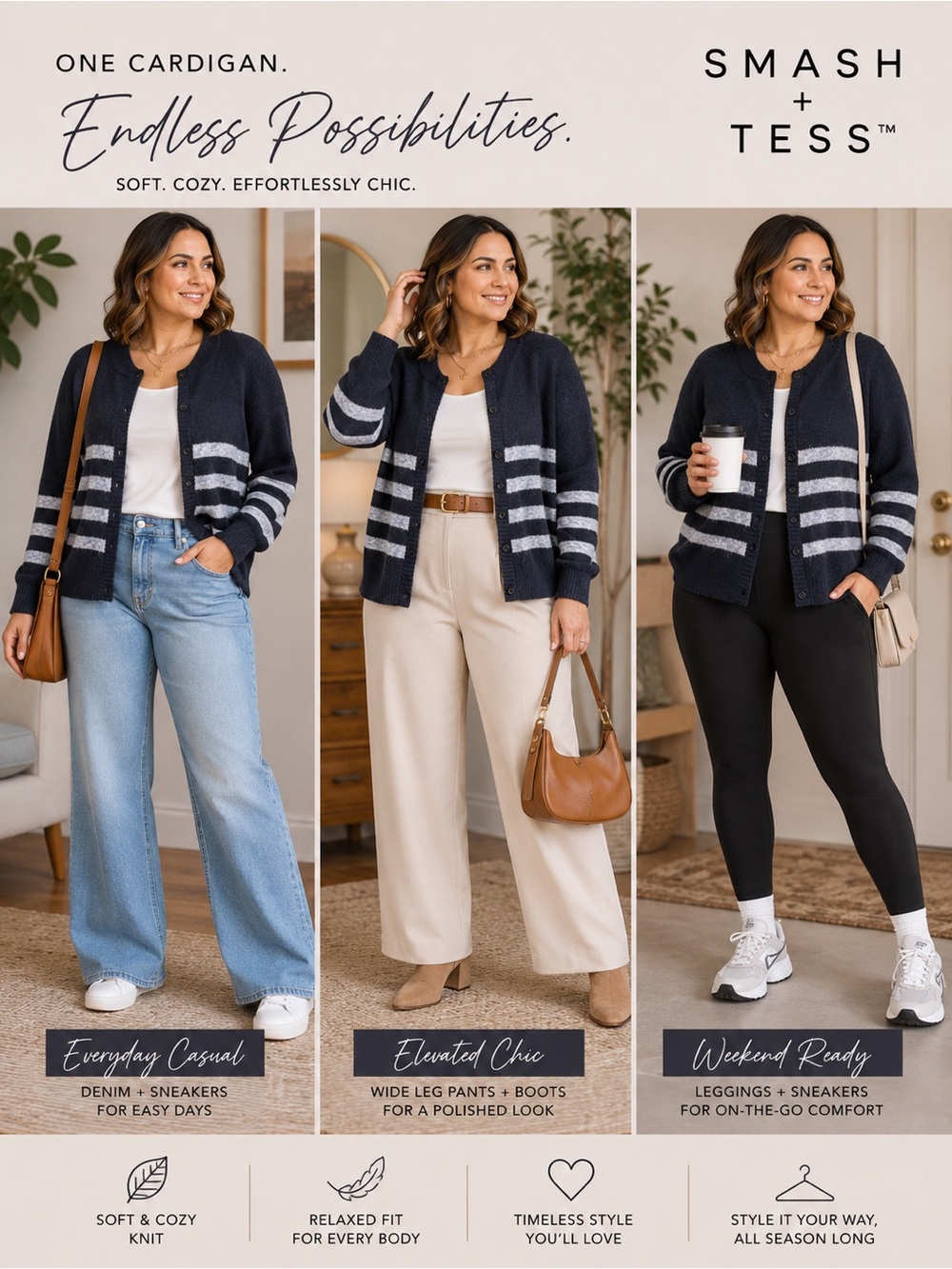 Smash + Tess Navy and White Striped Button Cardigan